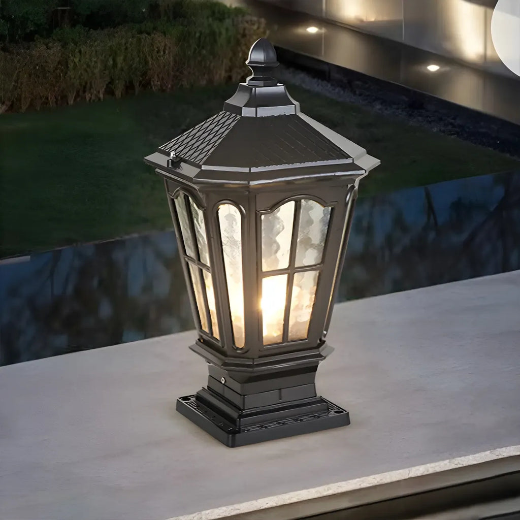 Lampes solaires rectangulaires d'extérieur en métal noir/bronze pour poteaux, idéales pour le jardin et la cour.