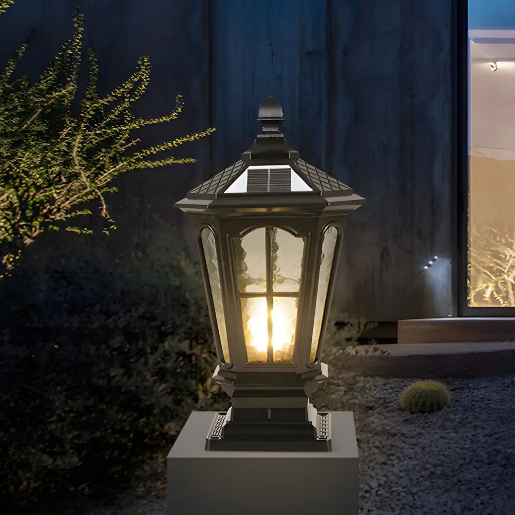 Lampes solaires rectangulaires d'extérieur en métal noir/bronze pour poteaux, idéales pour le jardin et la cour.