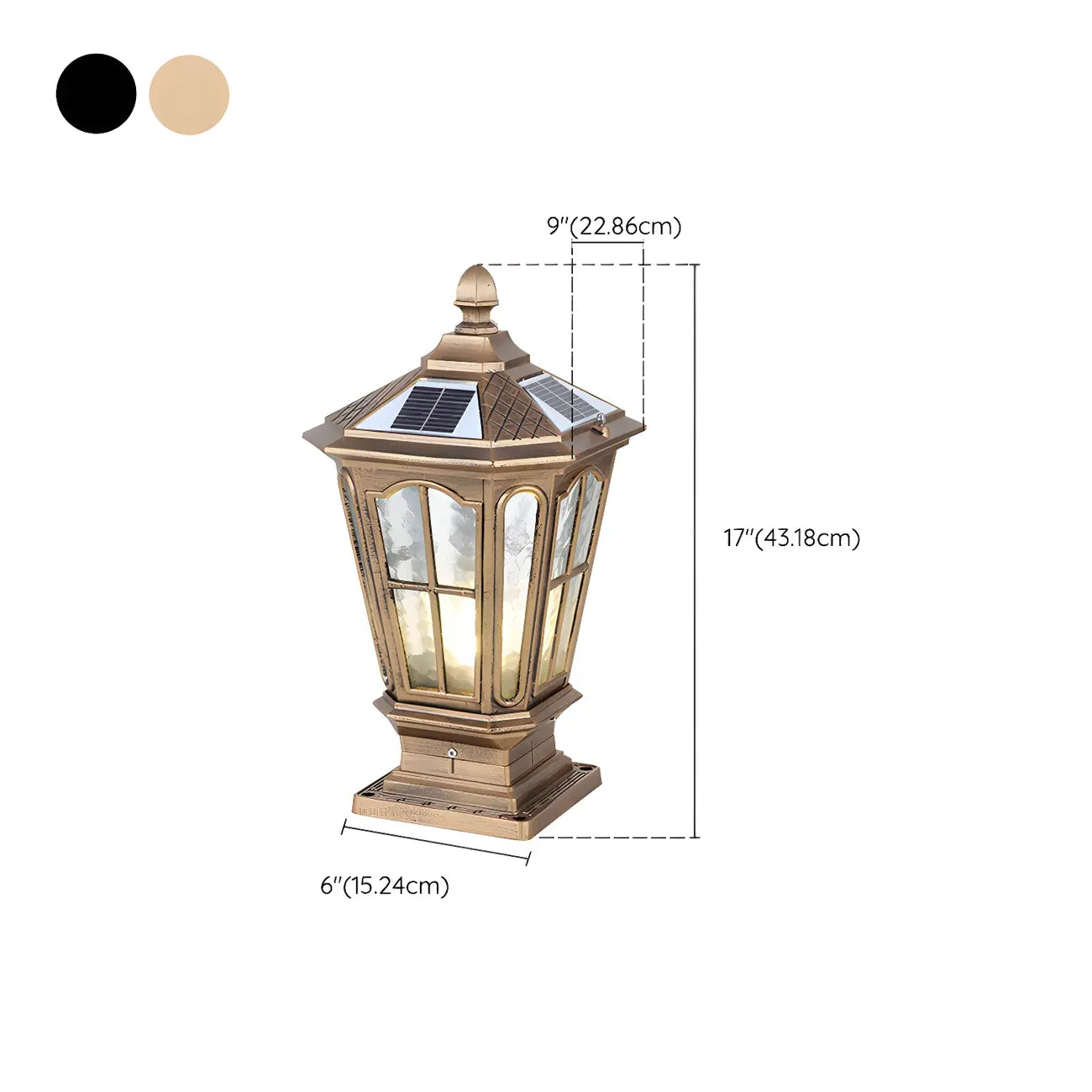 Lampes solaires rectangulaires d'extérieur en métal noir/bronze pour poteaux, idéales pour le jardin et la cour.