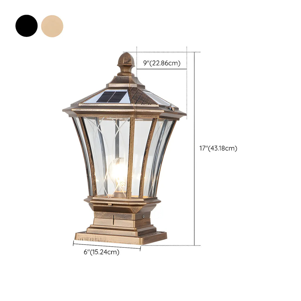 Lampes solaires rectangulaires d'extérieur en métal noir/bronze pour poteaux, idéales pour le jardin et la cour.