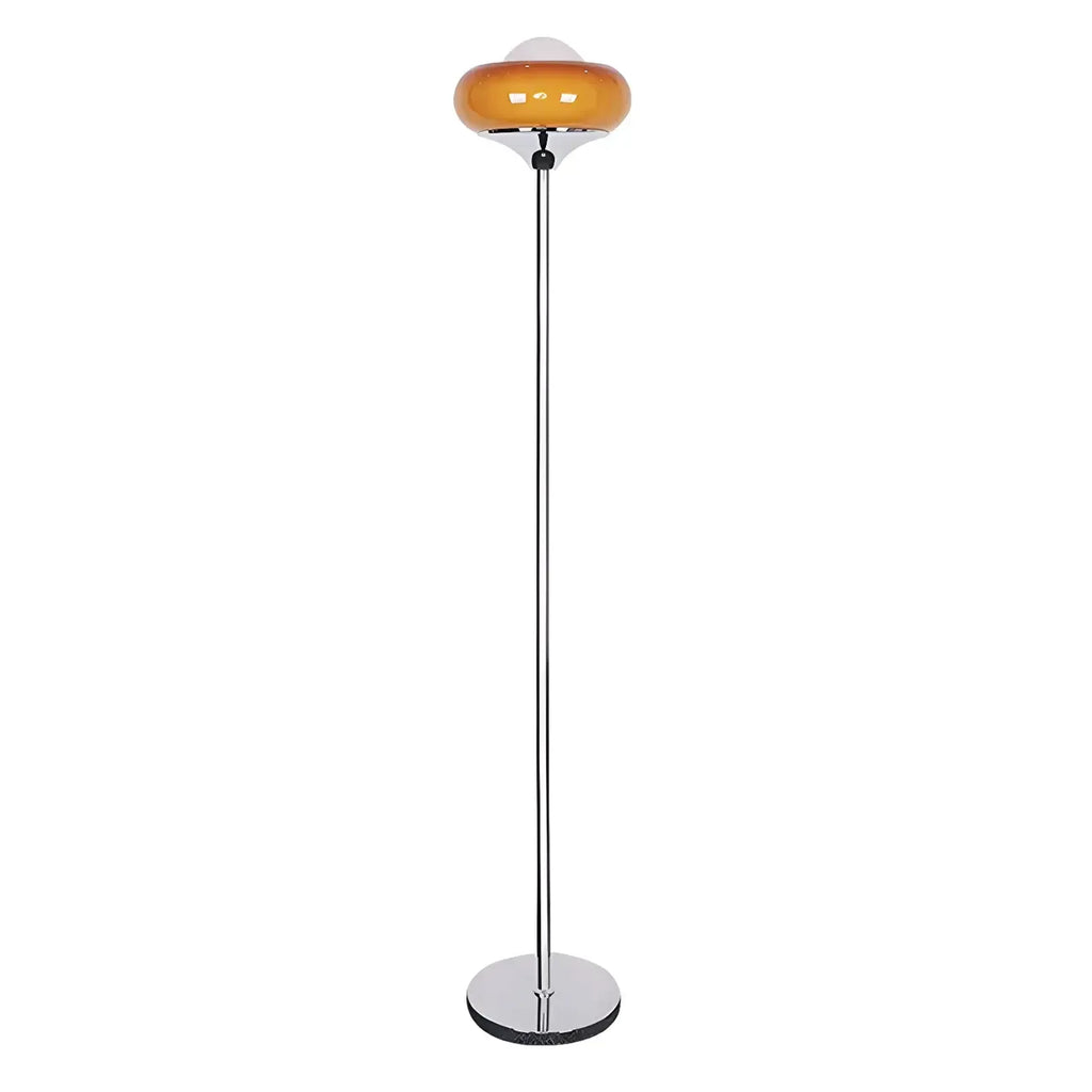 Lampadaire moderne en métal et verre bullé jaune avec LED