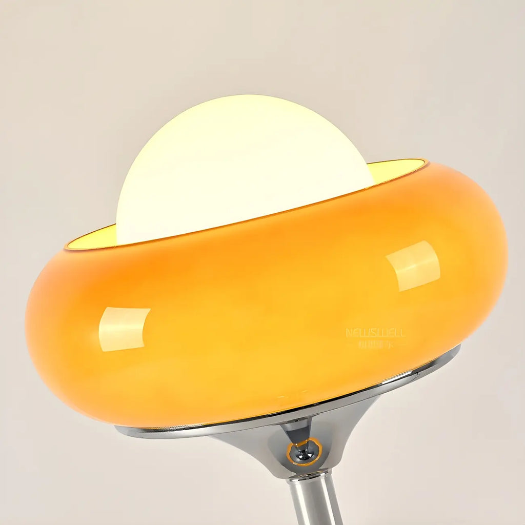 Lampadaire moderne en métal et verre bullé jaune avec LED