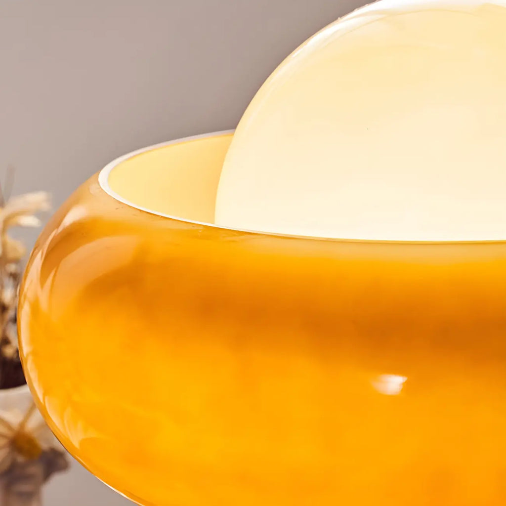 Lampadaire moderne en métal et verre bullé jaune avec LED