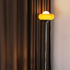 Lampadaire moderne en métal et verre bullé jaune avec LED