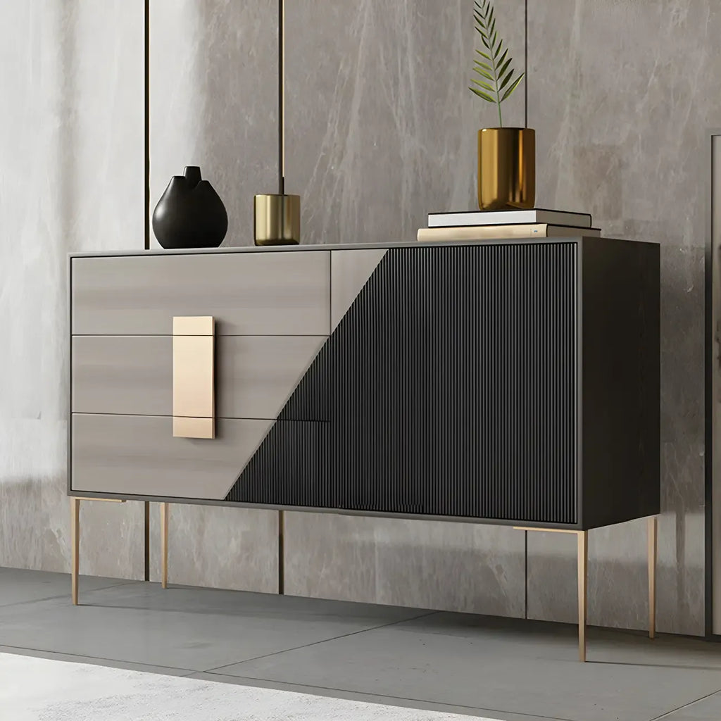 Commode élégante en bois et métal noir-gris avec tiroirs à fermeture douce