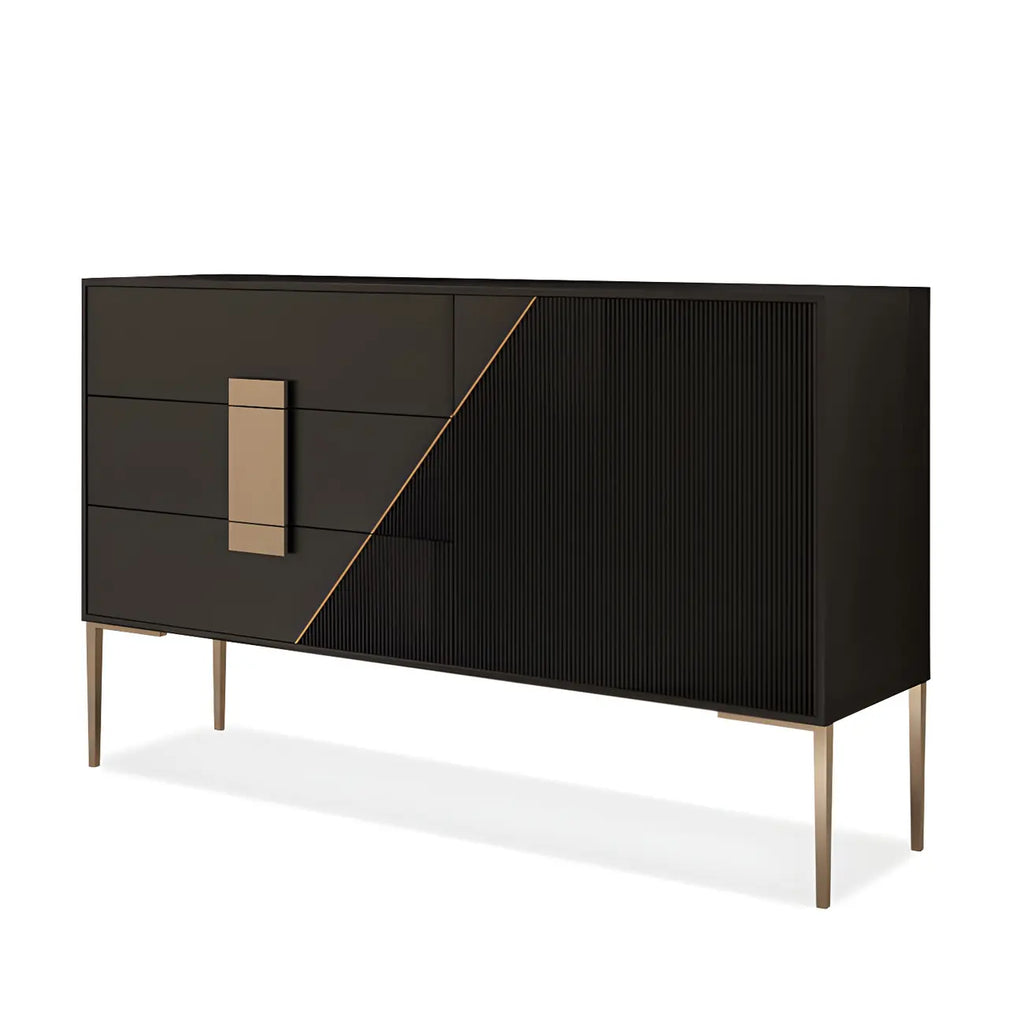 Commode élégante en bois et métal noir-gris avec tiroirs à fermeture douce