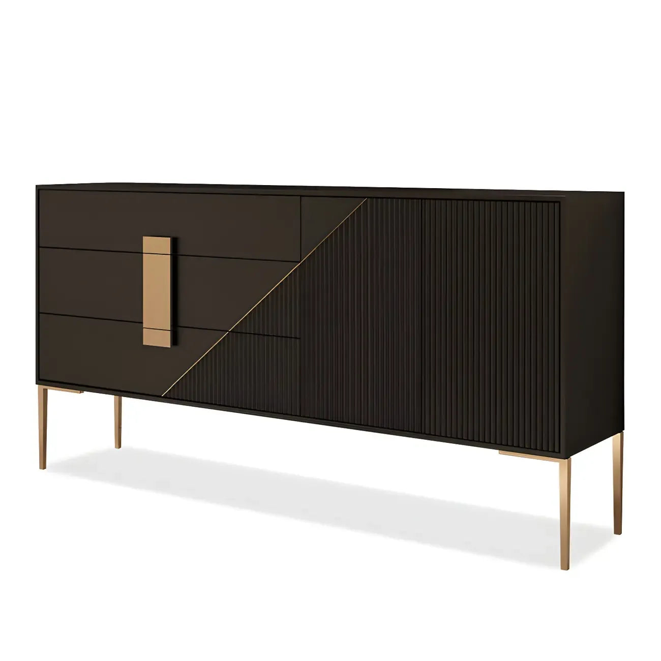 Commode élégante en bois et métal noir-gris avec tiroirs à fermeture douce