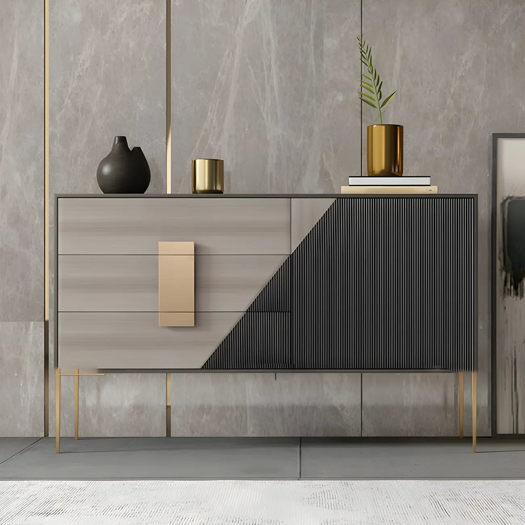 Commode élégante en bois et métal noir-gris avec tiroirs à fermeture douce
