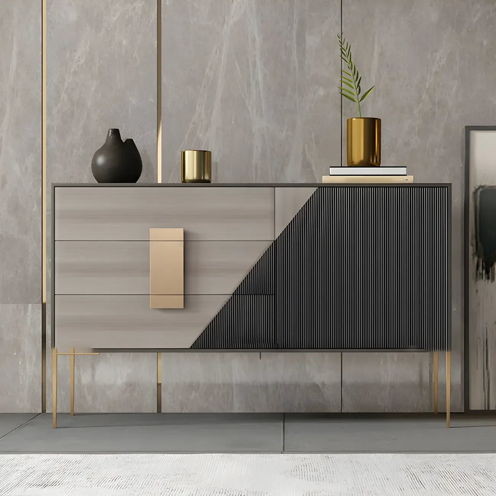 Commode élégante en bois et métal noir-gris avec tiroirs à fermeture douce