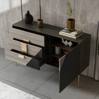 Commode élégante en bois et métal noir-gris avec tiroirs à fermeture douce