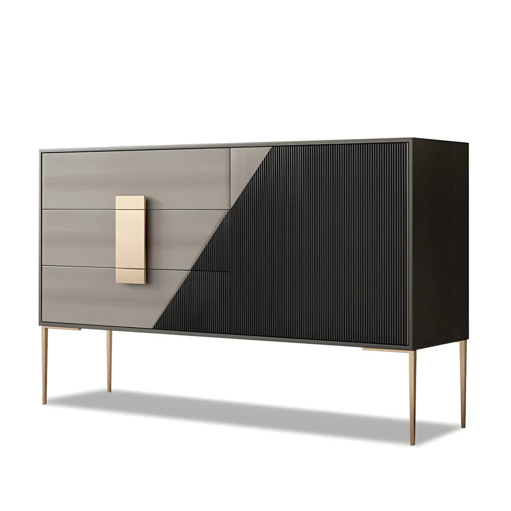 Commode élégante en bois et métal noir-gris avec tiroirs à fermeture douce