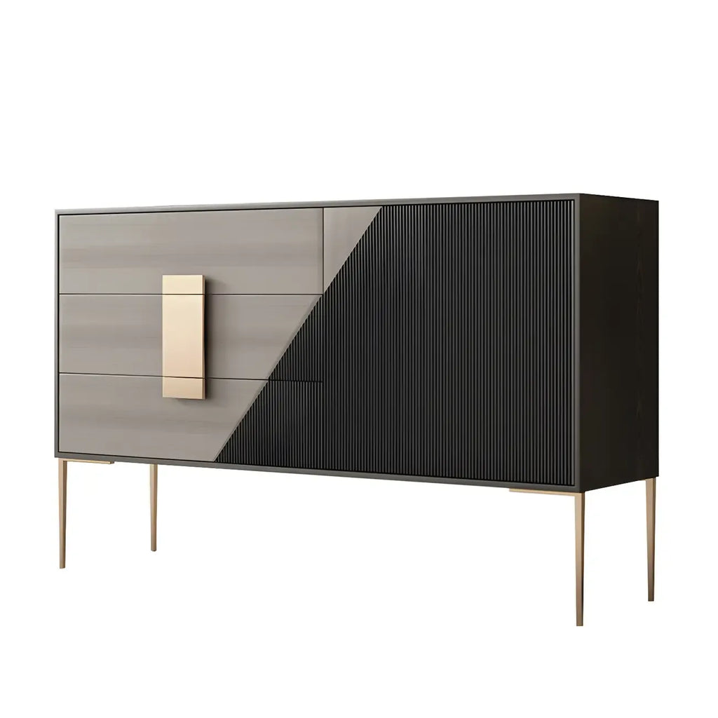 Commode élégante en bois et métal noir-gris avec tiroirs à fermeture douce
