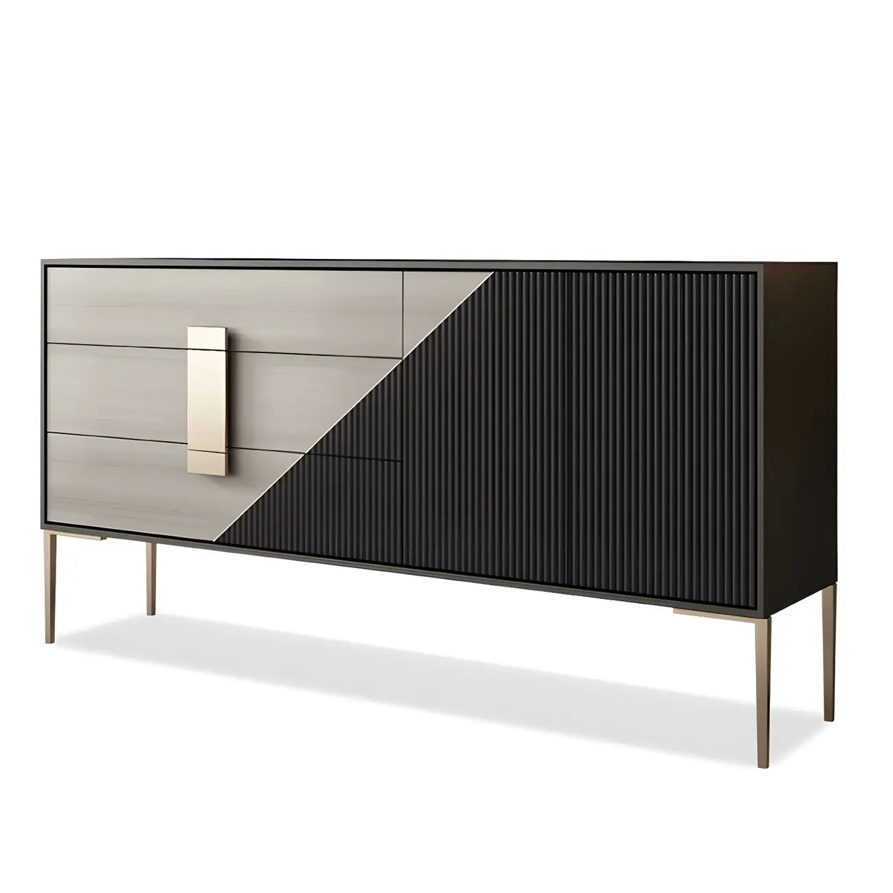 Commode élégante en bois et métal noir-gris avec tiroirs à fermeture douce