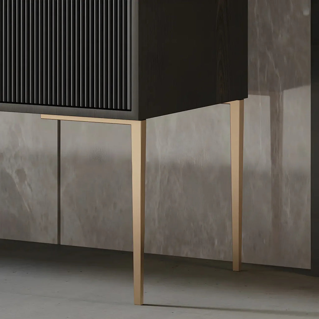 Commode élégante en bois et métal noir-gris avec tiroirs à fermeture douce