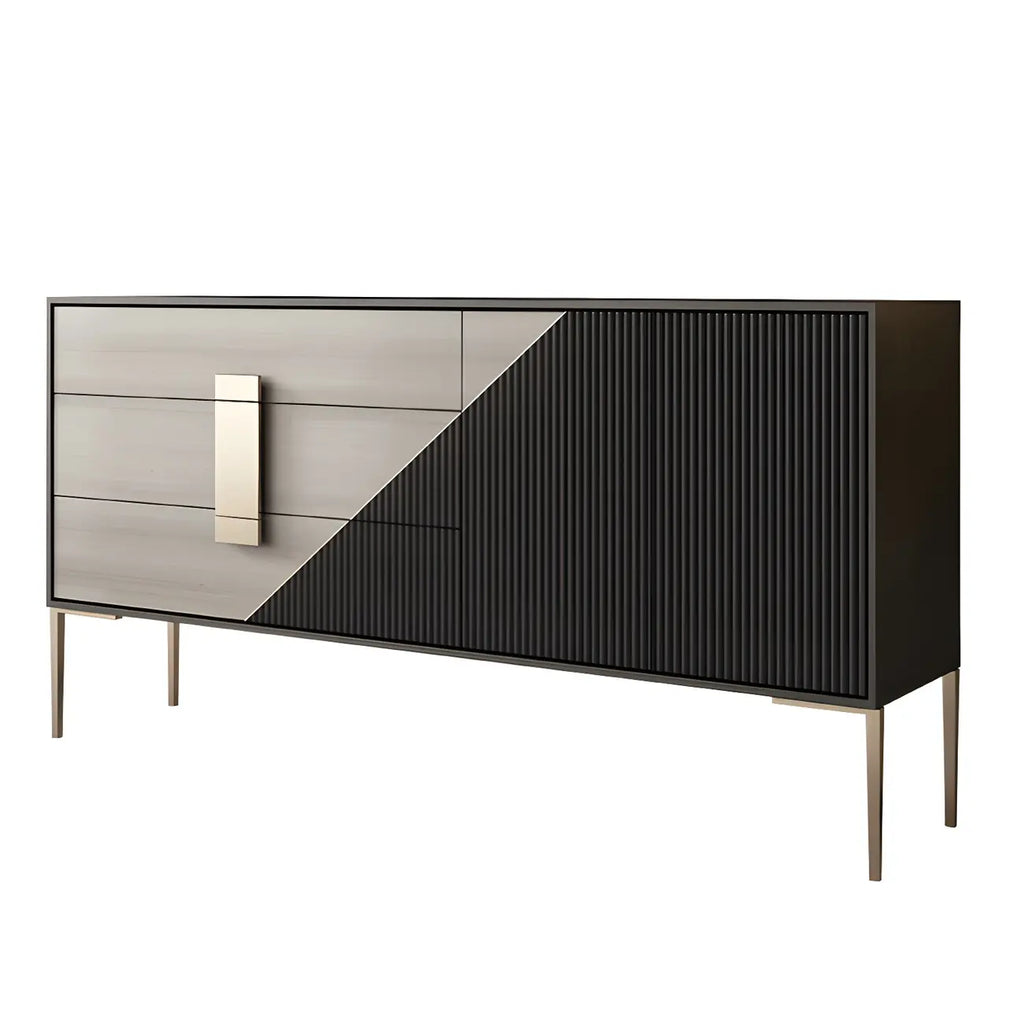 Commode élégante en bois et métal noir-gris avec tiroirs à fermeture douce