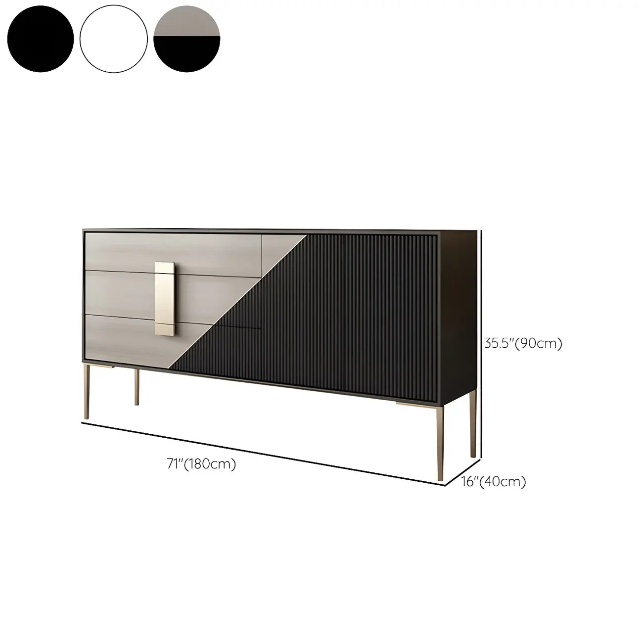 Commode élégante en bois et métal noir-gris avec tiroirs à fermeture douce