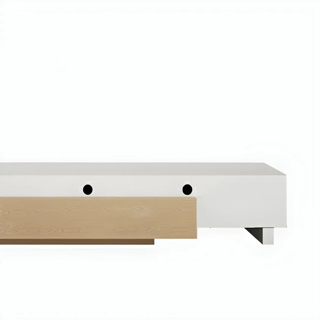 Meuble TV moderne en bois naturel avec étagère allongée et tiroir