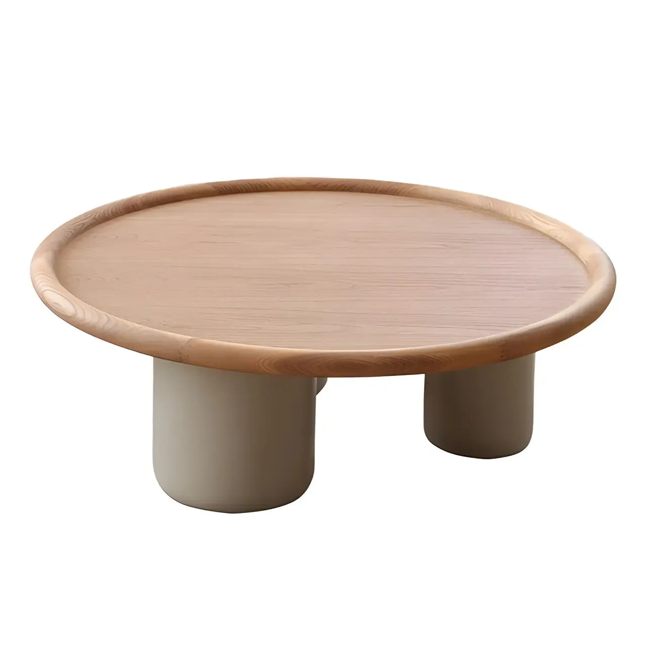 Table basse ronde en bois naturel avec plateau à trois pieds