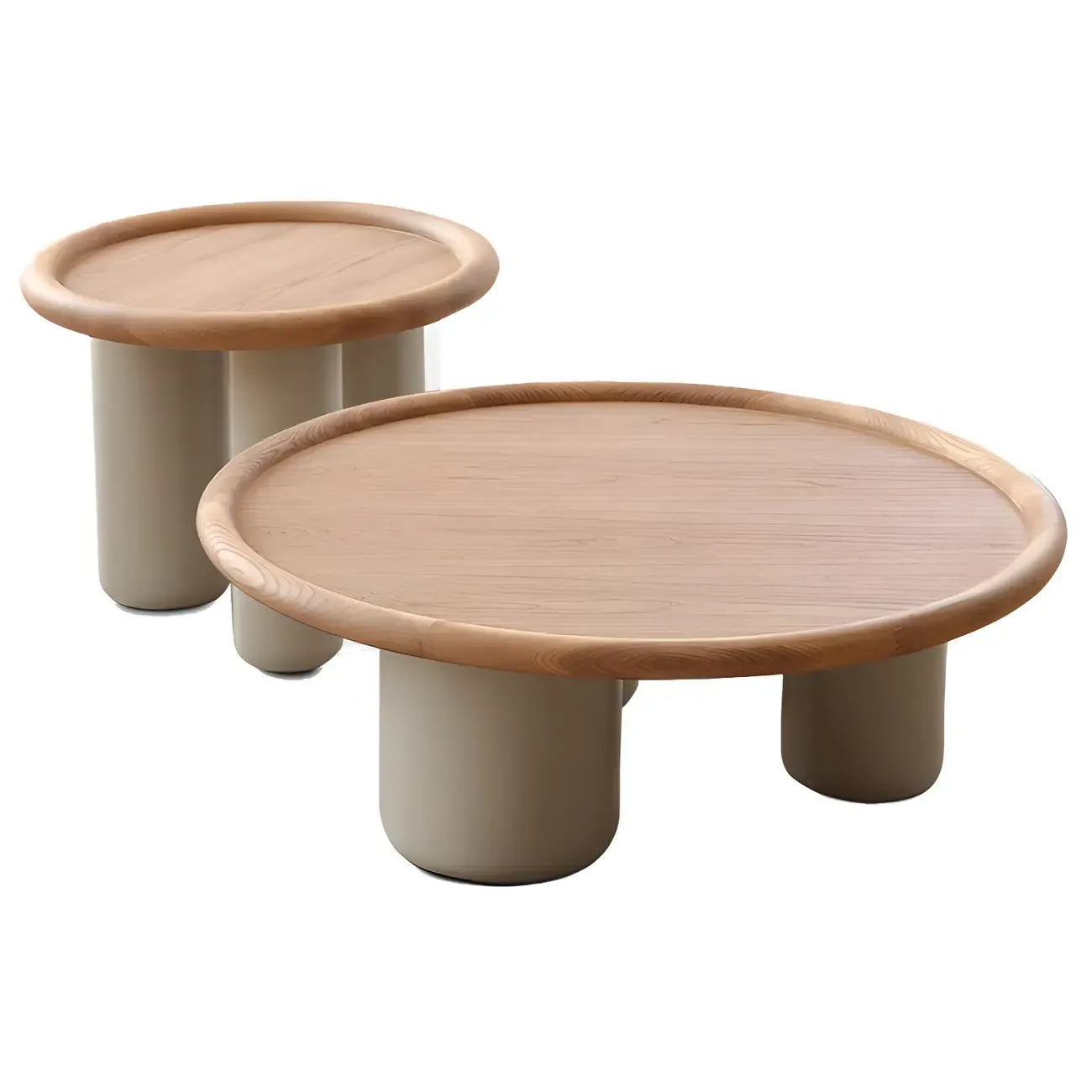 Table basse ronde en bois naturel avec plateau à trois pieds