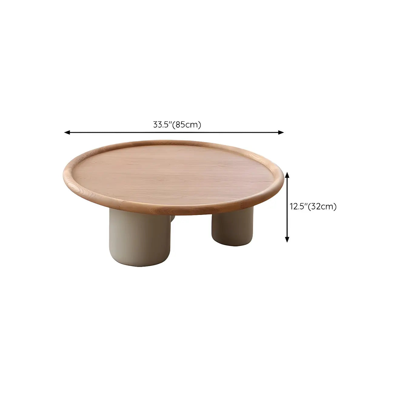 Table basse ronde en bois naturel avec plateau à trois pieds