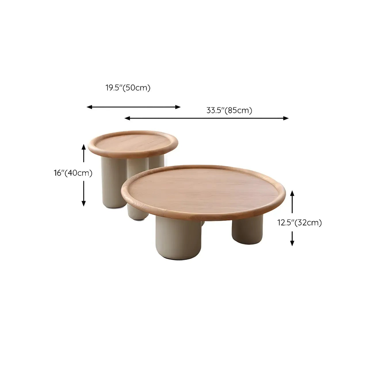 Table basse ronde en bois naturel avec plateau à trois pieds