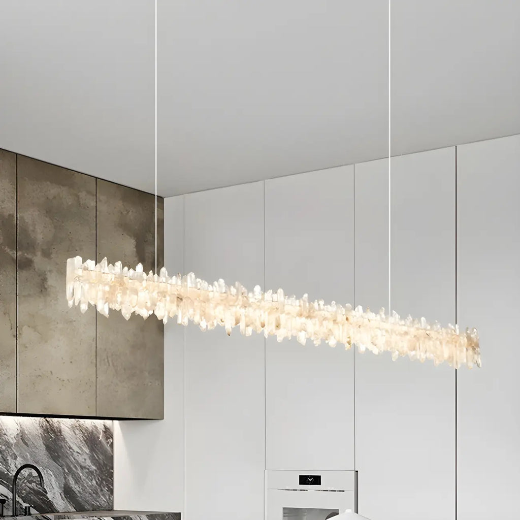 Suspension moderne à LED en cristal clair pour îlot de cuisine
