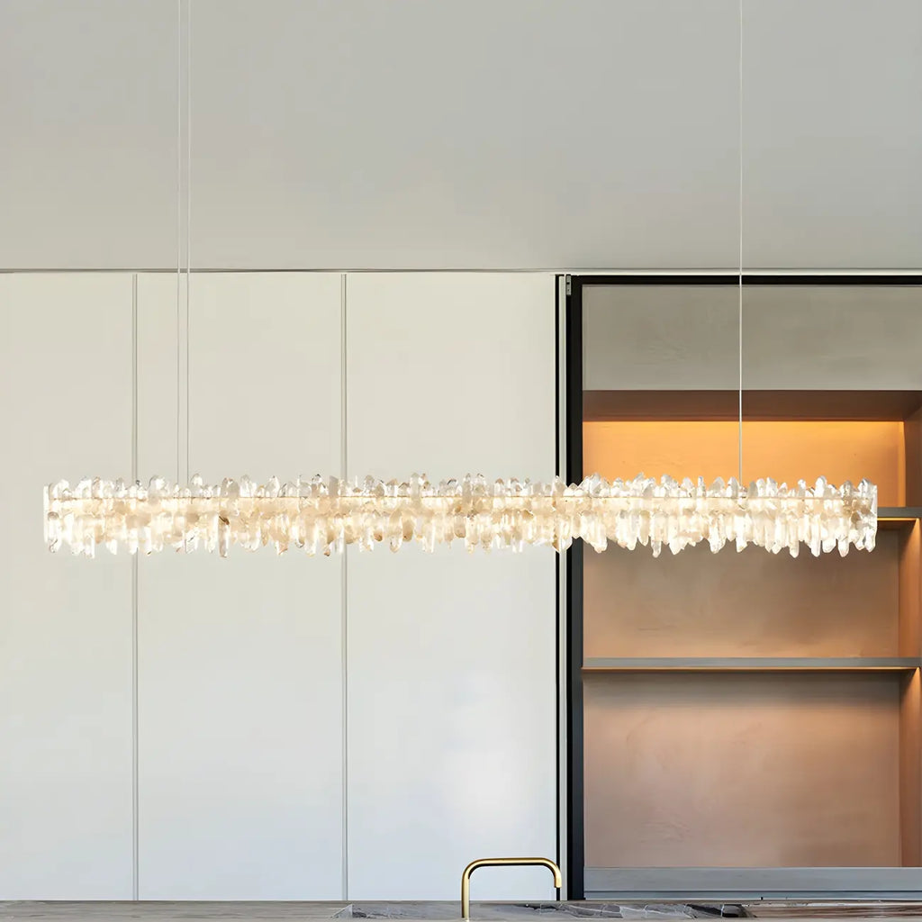 Suspension moderne à LED en cristal clair pour îlot de cuisine