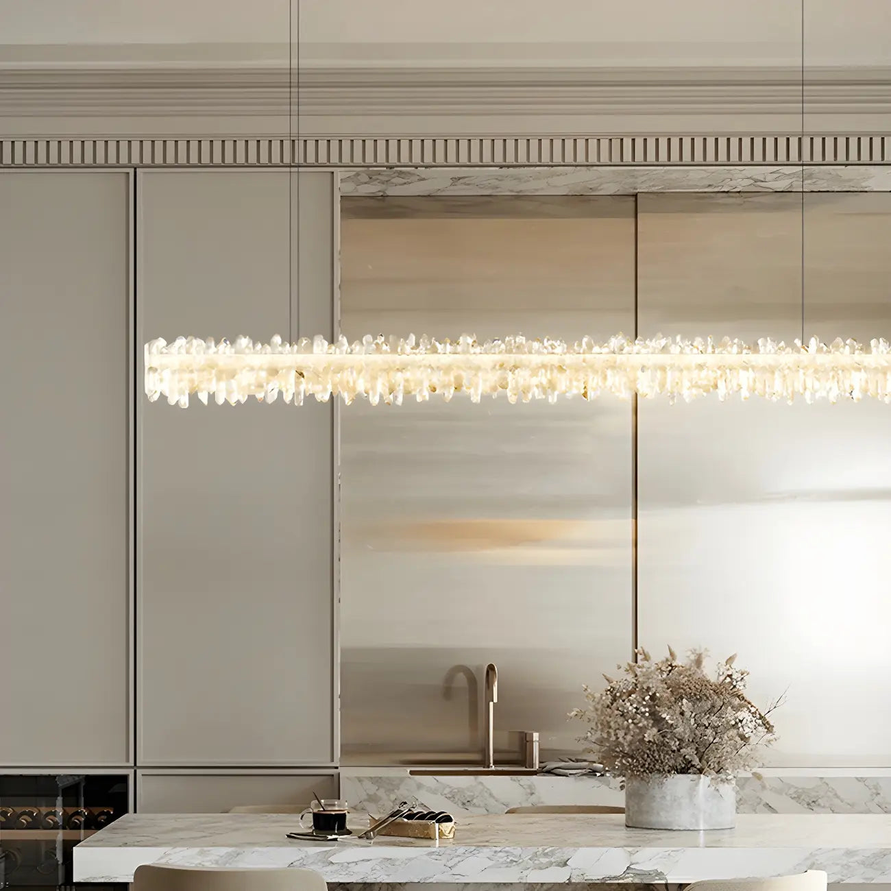 Suspension moderne à LED en cristal clair pour îlot de cuisine
