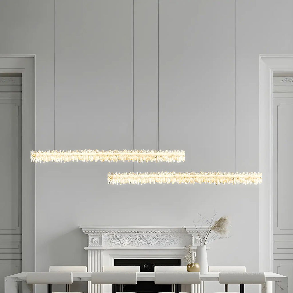 Suspension moderne à LED en cristal clair pour îlot de cuisine