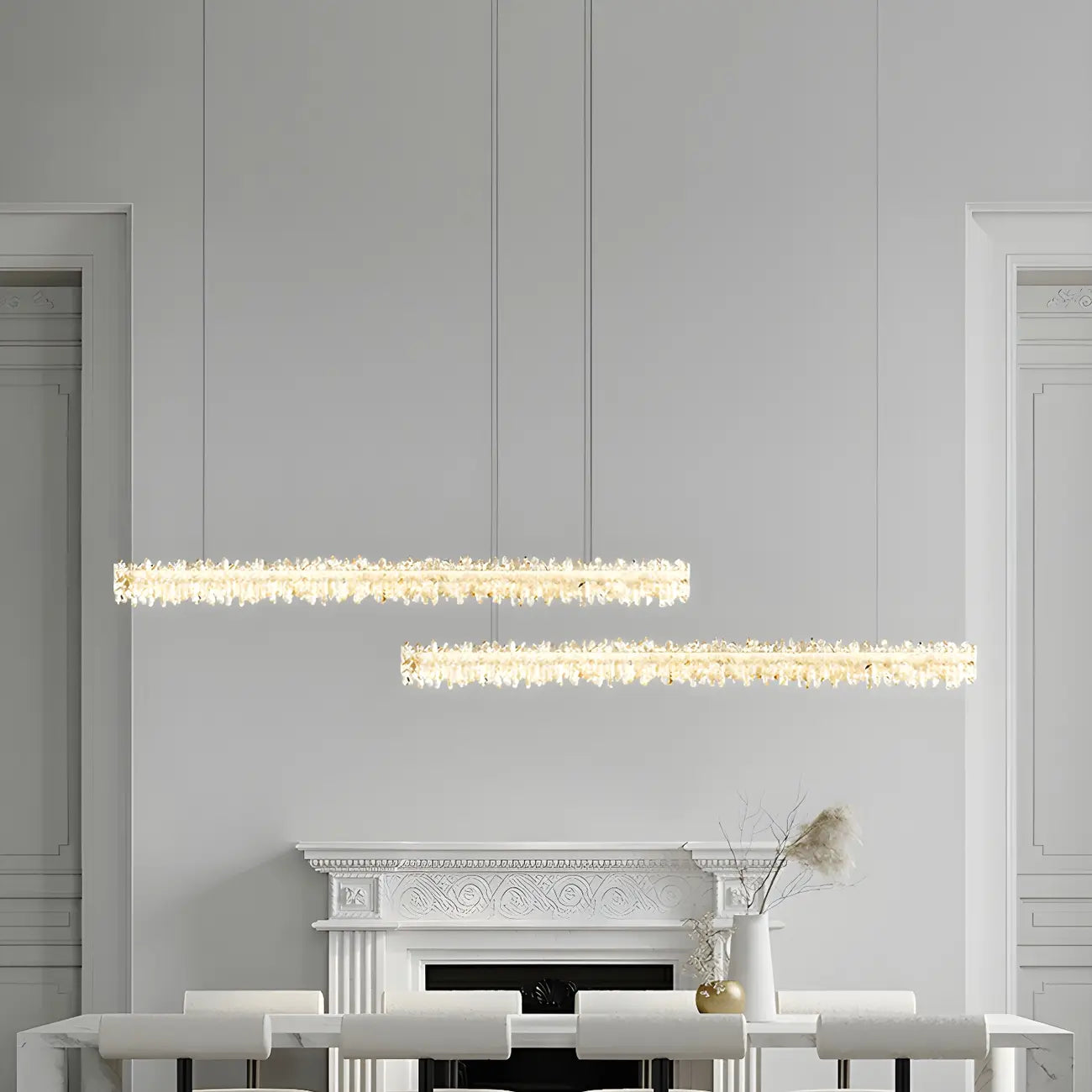Suspension moderne à LED en cristal clair pour îlot de cuisine