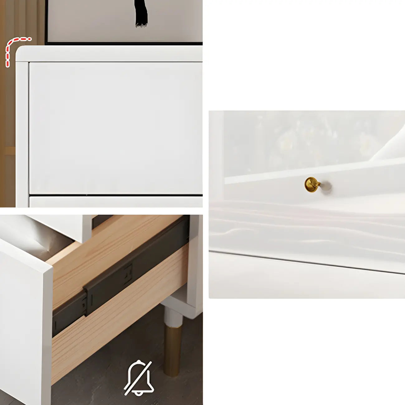 Commode moderne en bois blanc avec poignées dorées