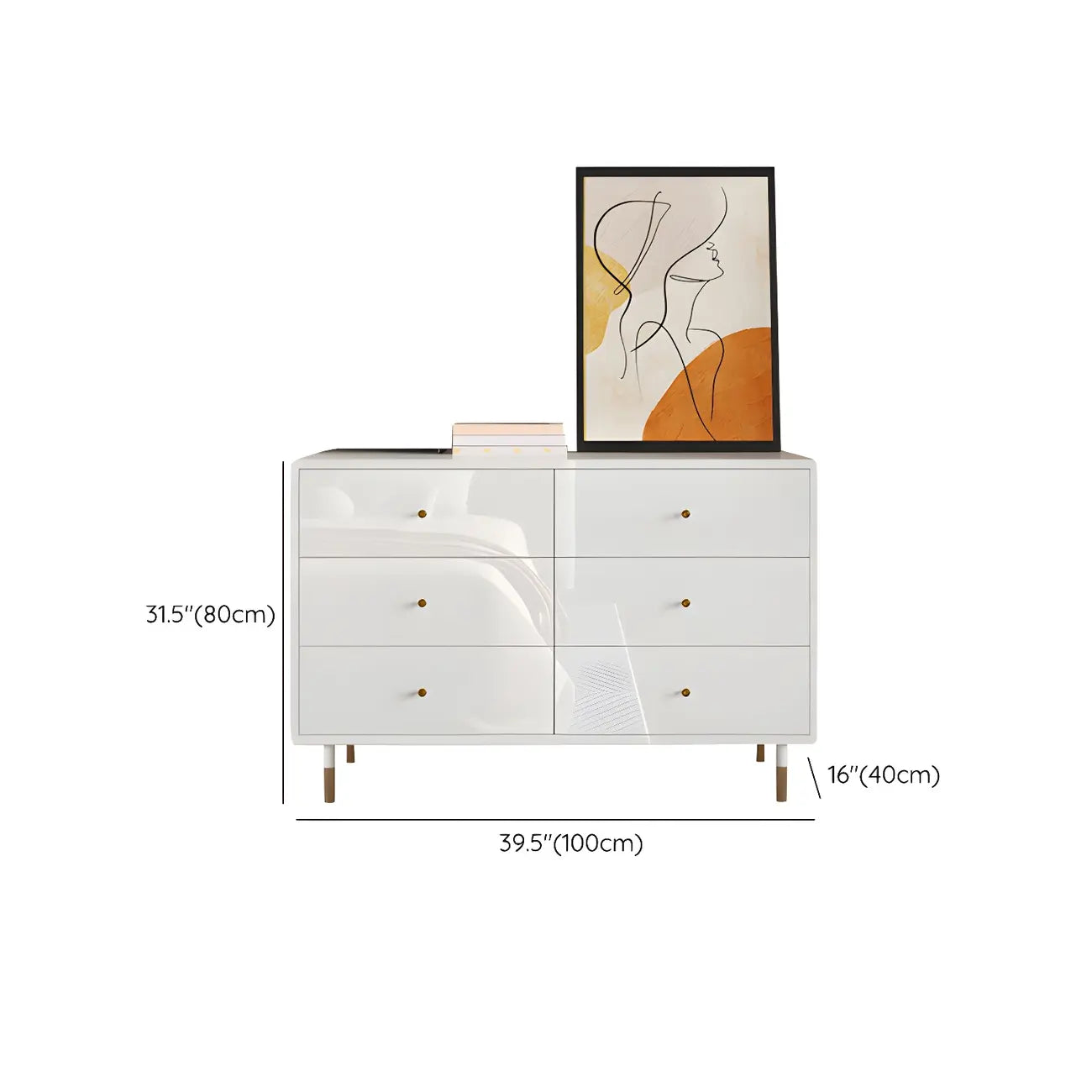 Commode moderne en bois blanc avec poignées dorées