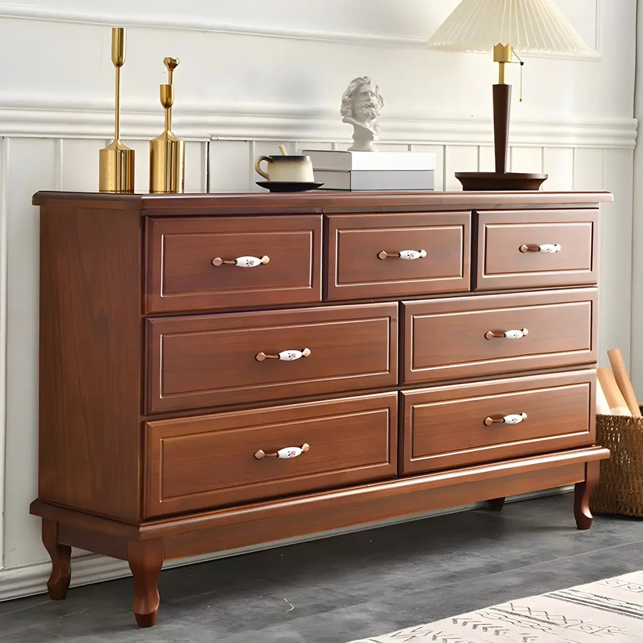 Commode double contemporaine en bois massif blanc-brun