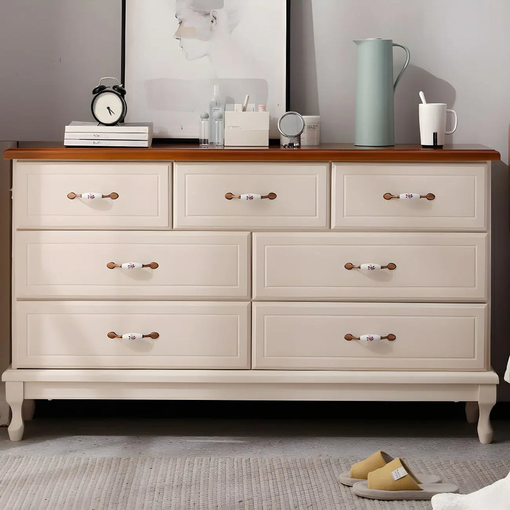 Commode double contemporaine en bois massif blanc-brun