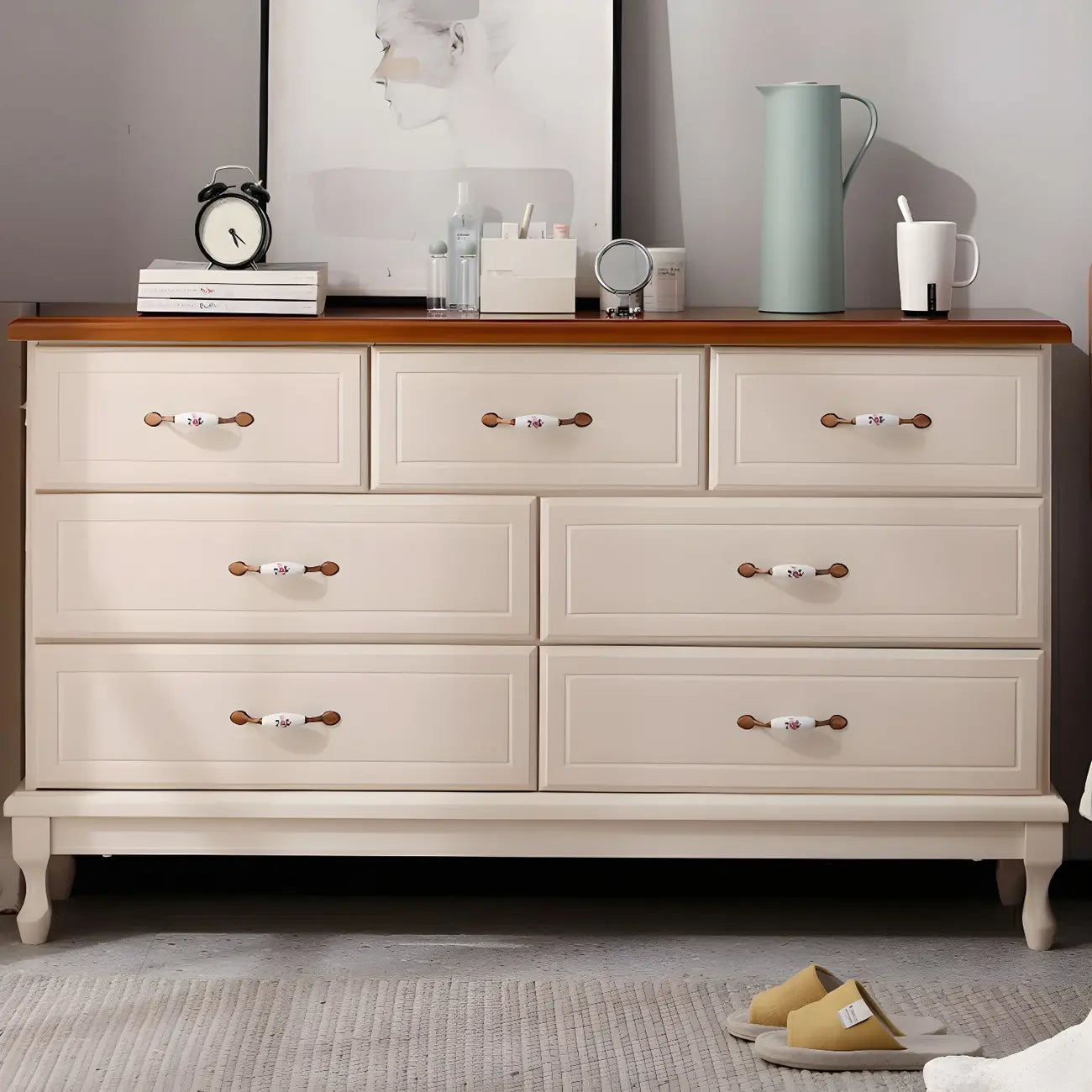 Commode double contemporaine en bois massif blanc-brun