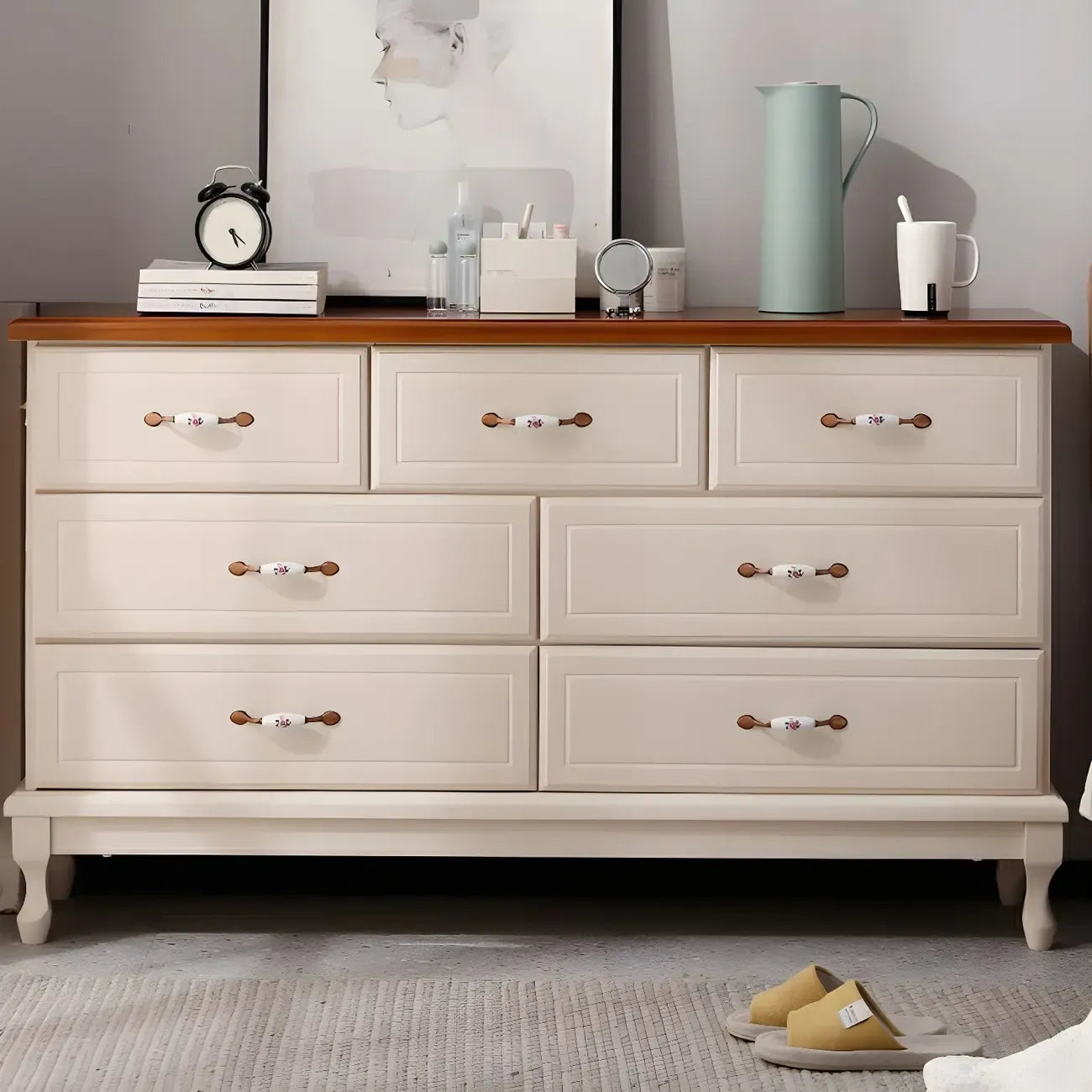 Commode double contemporaine en bois massif blanc-brun