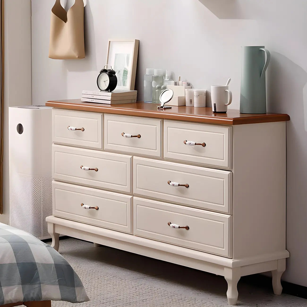 Commode double contemporaine en bois massif blanc-brun
