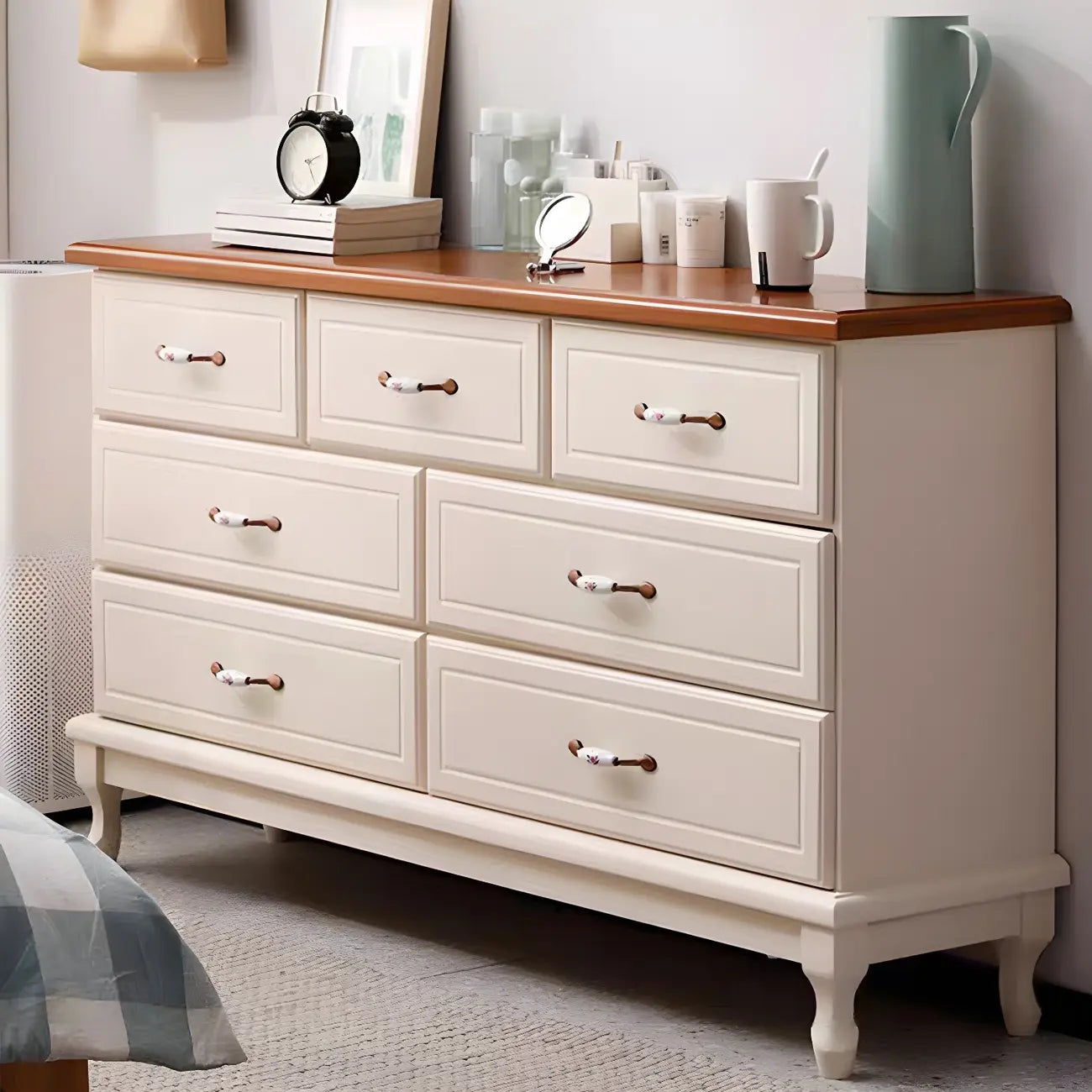 Commode double contemporaine en bois massif blanc-brun