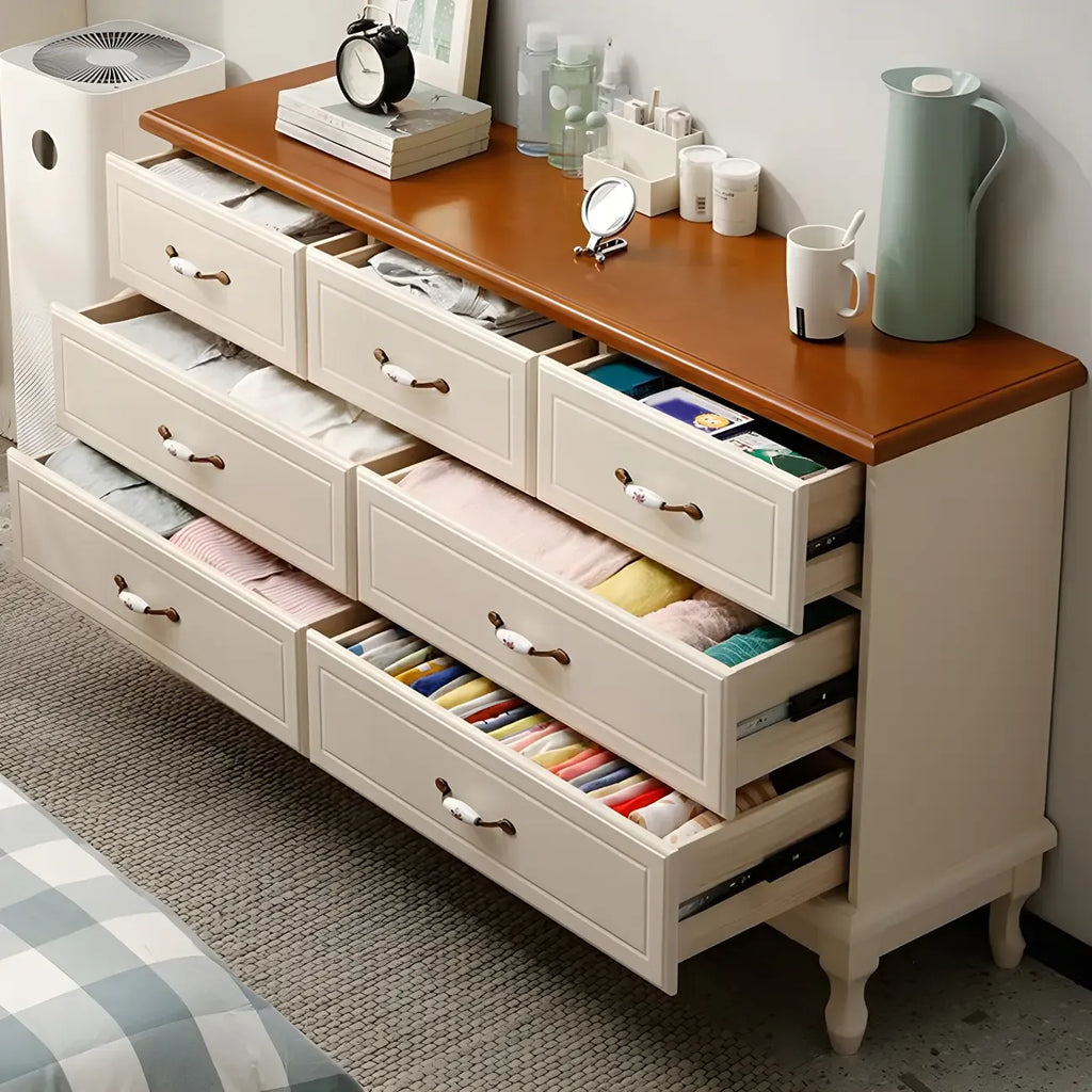 Commode double contemporaine en bois massif blanc-brun