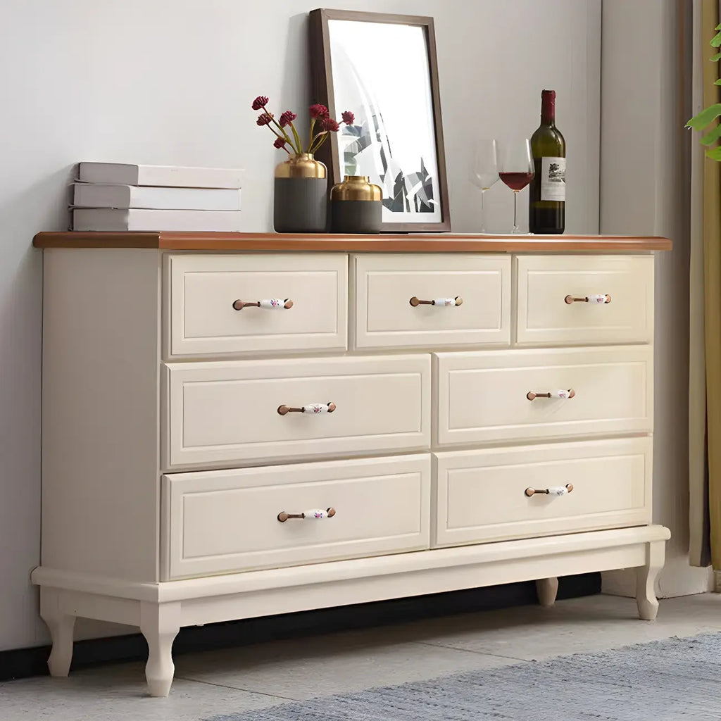 Commode double contemporaine en bois massif blanc-brun