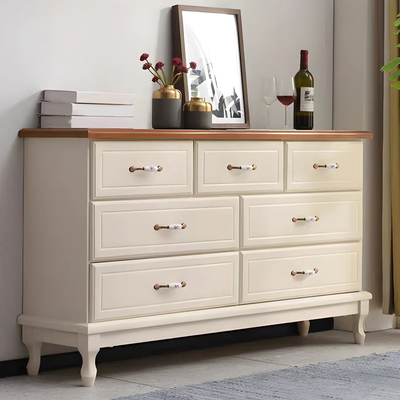 Commode double contemporaine en bois massif blanc-brun