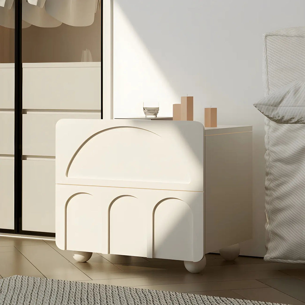 Petite table de chevet moderne blanche à 2 tiroirs en bois massif