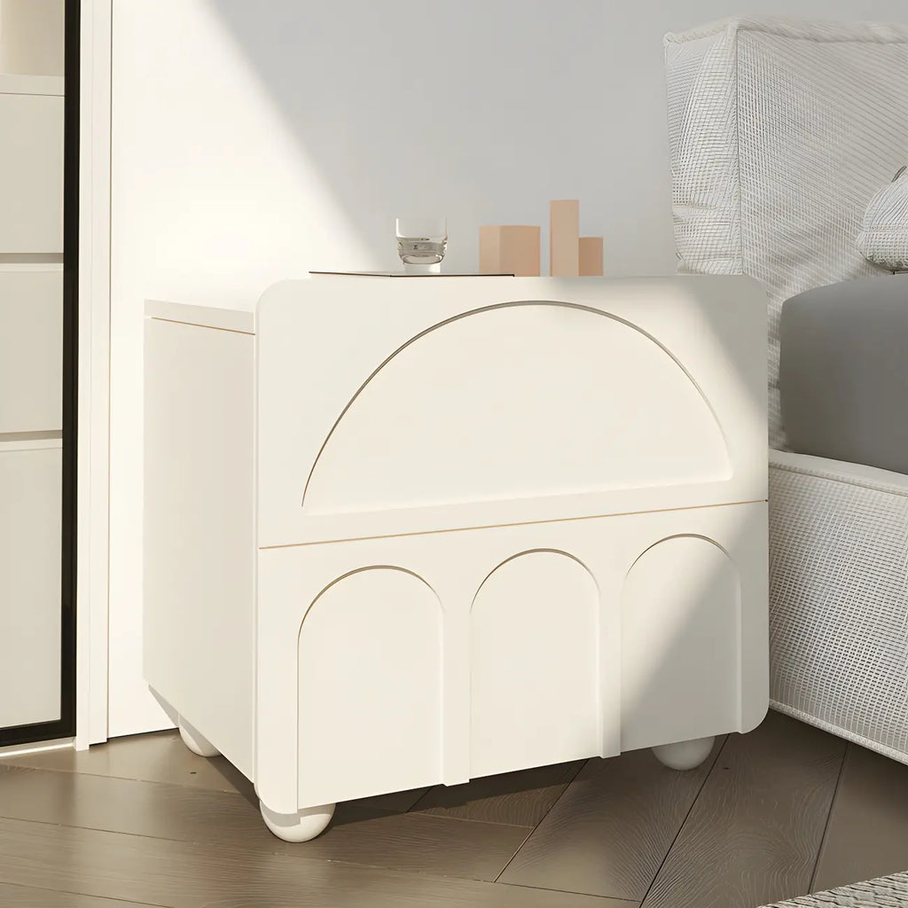 Petite table de chevet moderne blanche à 2 tiroirs en bois massif