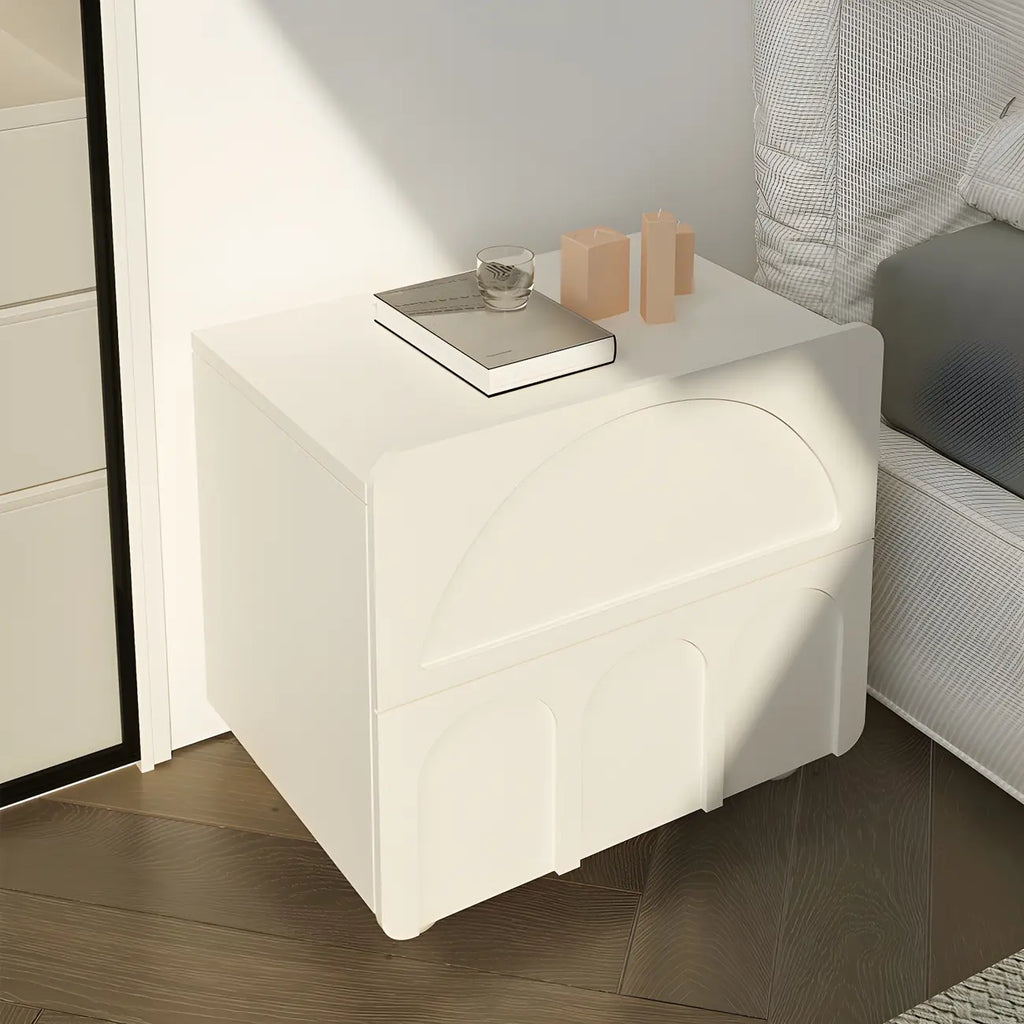 Petite table de chevet moderne blanche à 2 tiroirs en bois massif