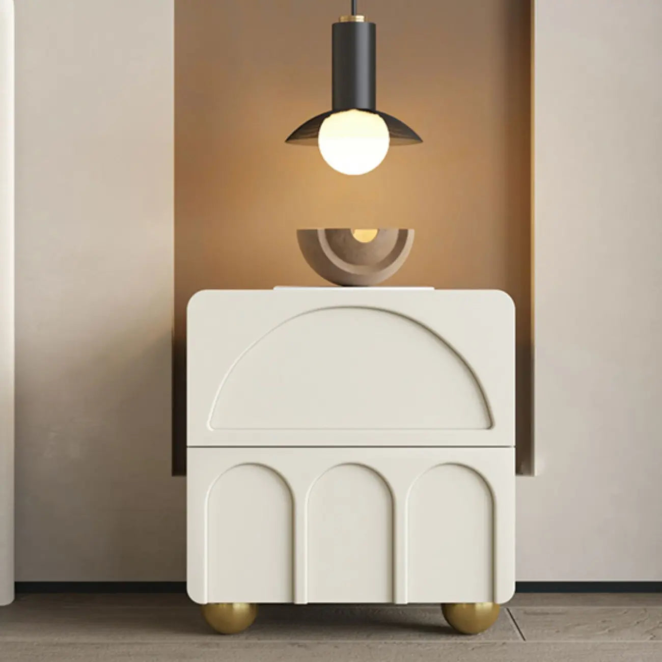 Petite table de chevet moderne blanche à 2 tiroirs en bois massif
