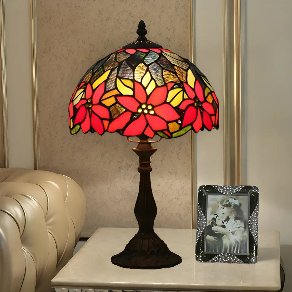 Lampe de table vintage en verre coloré rouge, forme cylindrique