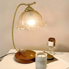 Lampe de table exquise en verre brun à bras courbé en forme de fleur