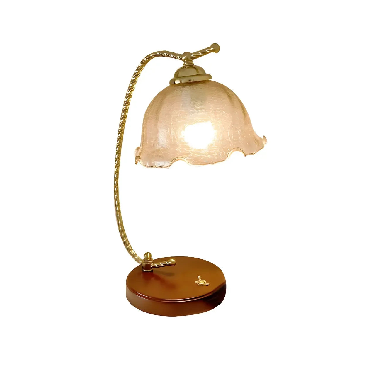 Lampe de table exquise en verre brun à bras courbé en forme de fleur