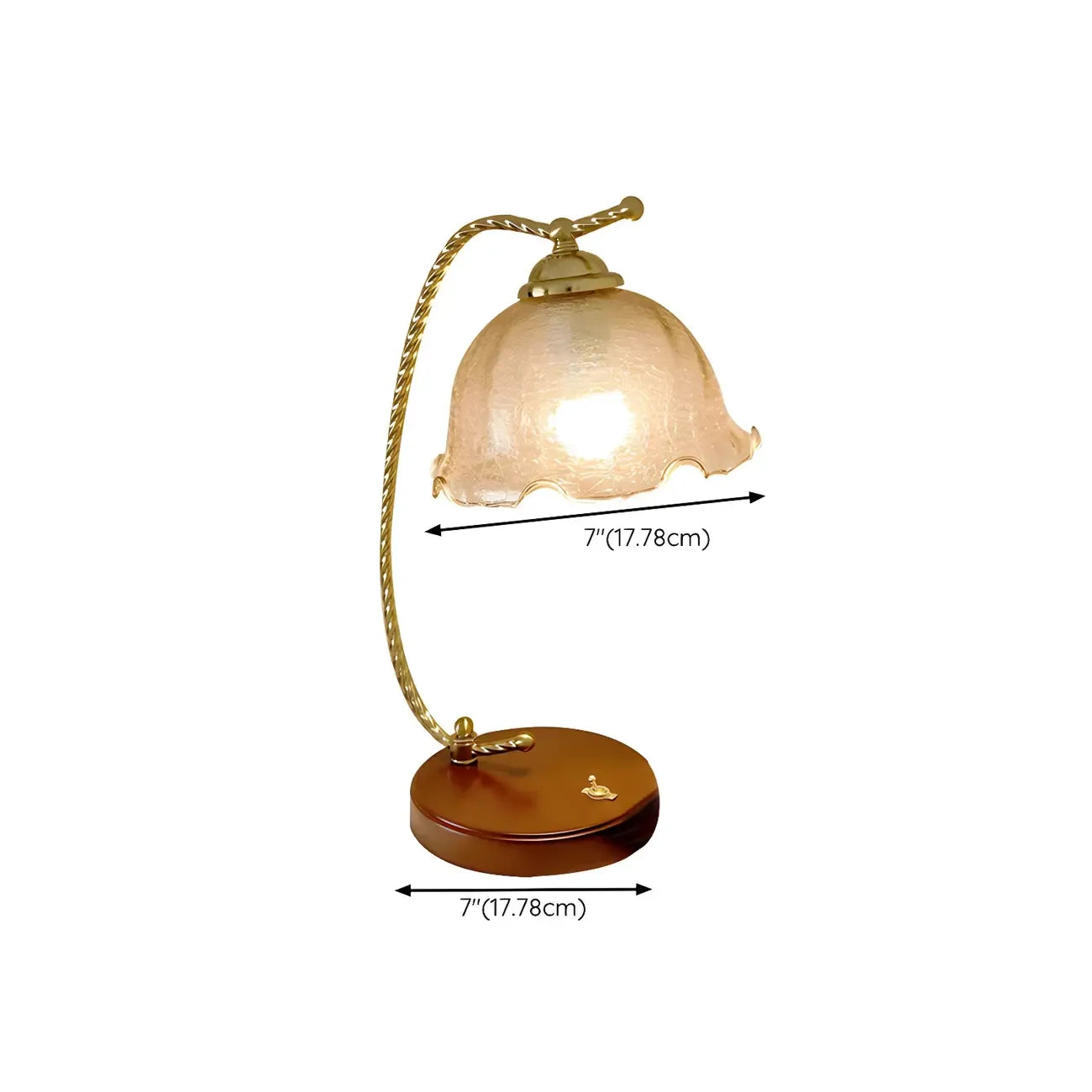 Lampe de table exquise en verre brun à bras courbé en forme de fleur