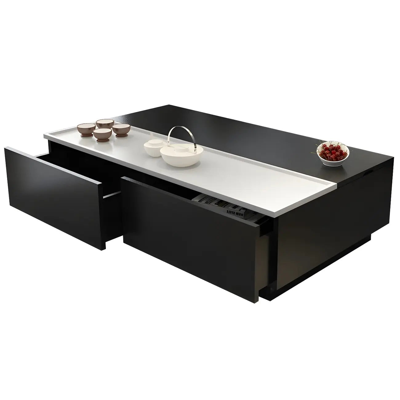 Table basse rectangulaire relevable avec rangement en bois de noyer noir